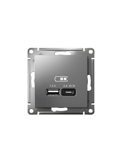 Розетка USB AtlasDesign тип A+C 45Вт QC PD высокоскор. ЗУ механизм сталь SE ATN000929
