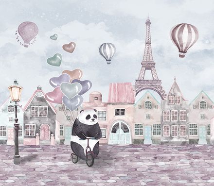 Фотообои Панда в Париже (Ширина 3,1 м)