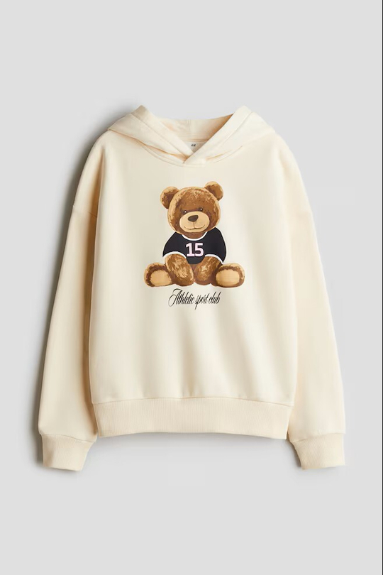 H&M Толстовка с капюшоном и принтом, светло-бежевый