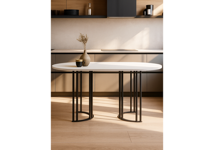 Стол деревянный Woodville Хьюго О 160 х 90 белая шагрень пленка, черные ноги, ножки черные