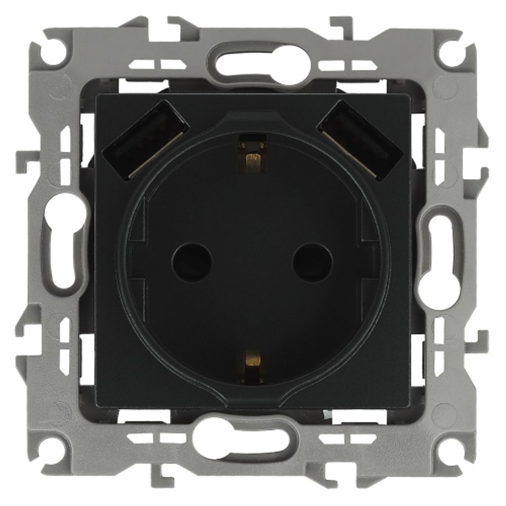 Розетка ЭРА Серия 12 12-4109-05 2P+E 16A-250В штор. с 2xUSB 5В-3А антрацит | Эра 12