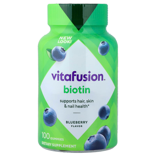 VitaFusion, жевательные таблетки с биотином, голубика, 100 жевательных таблеток (2500 мкг в 1 таблетке)