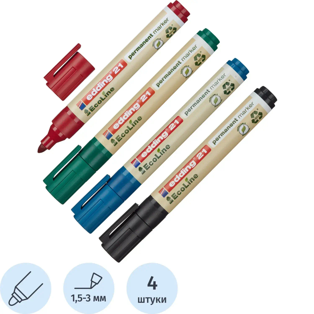 Набор маркеров перманентных EDDING ECO E-21/4S 4шт/уп 1,5-3мм кругл.наконеч