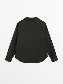 Massimo Dutti Рубашка из струящегося 100% льна, темно-зеленый