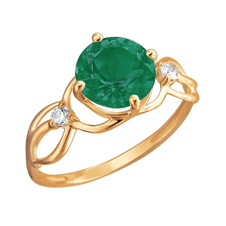 Кольцо с зелёным агатом из красного золота 585 пробы JA-R-112178-1