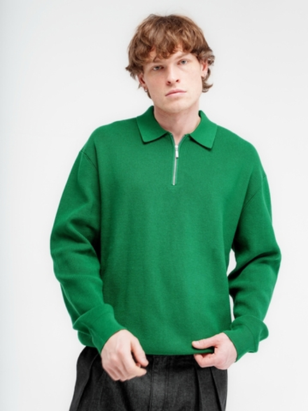 Зеленый джемпер LAINE с воротником-поло на молнии