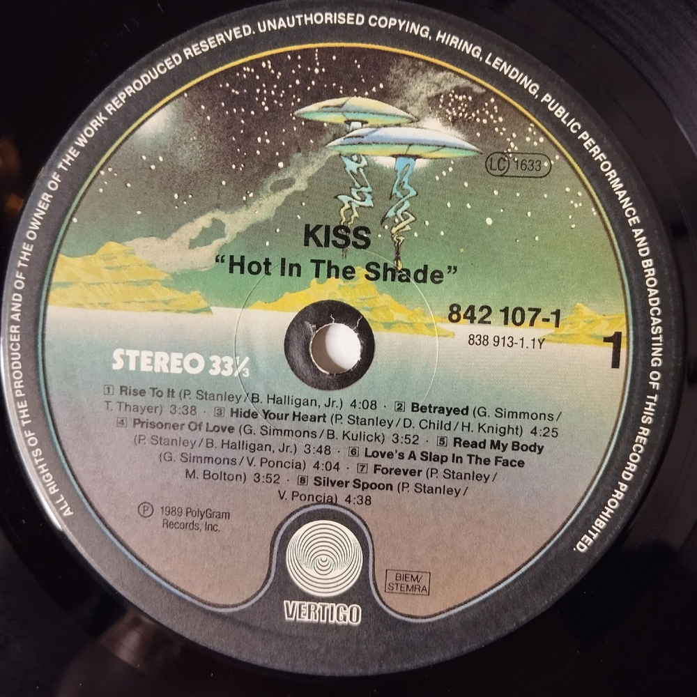 Винтажная виниловая пластинка LP Kiss Hot In The Shade (Germany 1989)