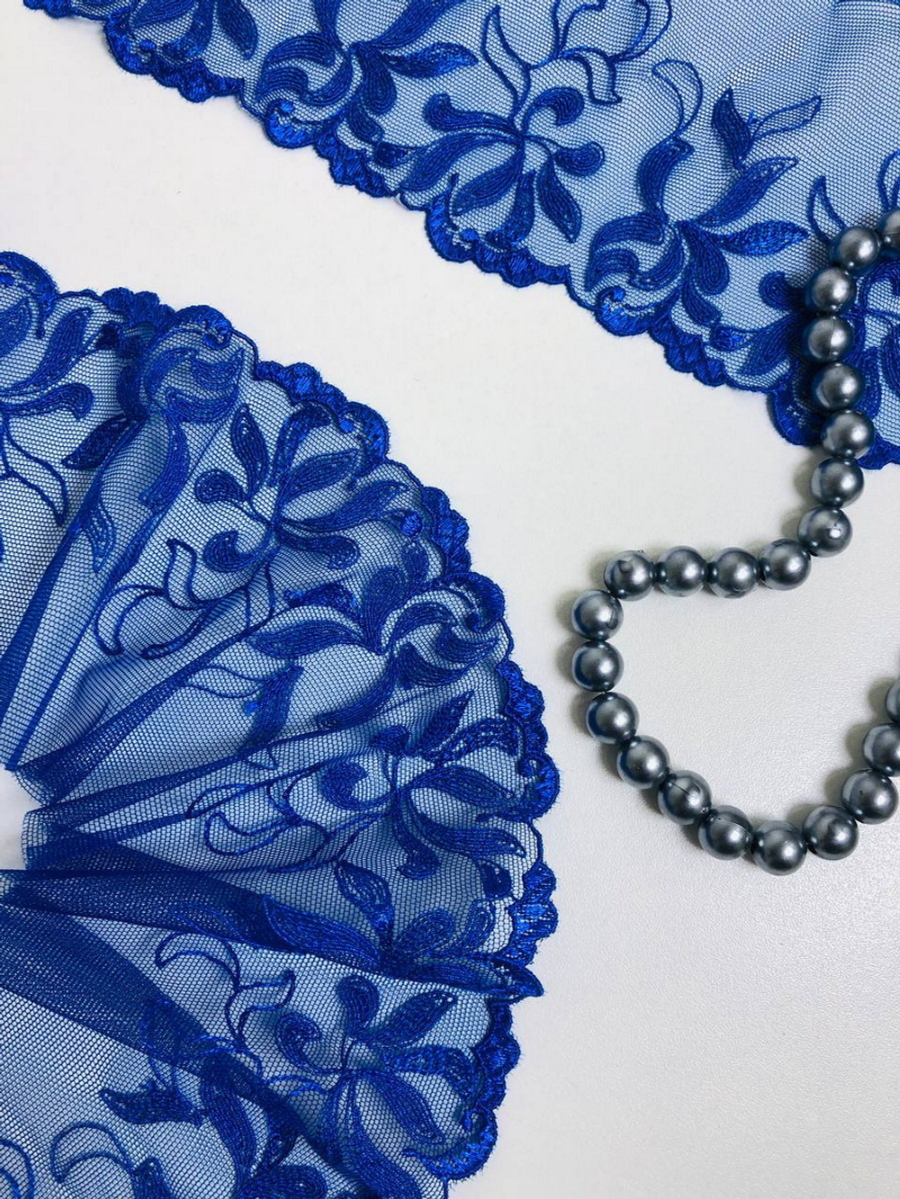 Тесьма сетка с вышивкой, электрик, 8см, IFS