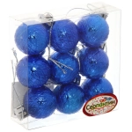 Новогодние шары 3 см (набор 9 шт) «Рельефный узор», синий
