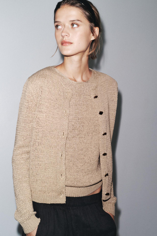 ZARA ТРИКОТАЖНЫЙ КАРДИГАН В СТИЛЕ РУСТИК, ПЕСОЧНЫЙ/КОРИЧНЕВЫЙ