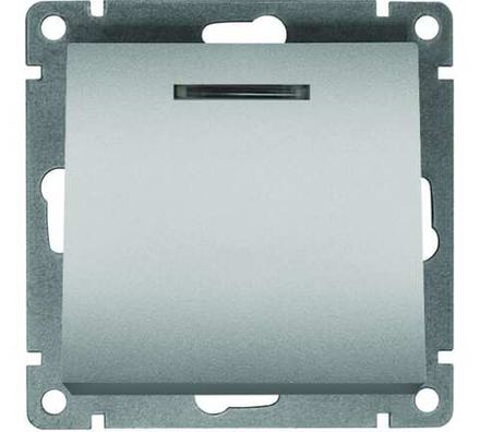Выключатель одноклавишный с подсветкой "UNIVersal" серия "Афина ", с/у, 10А, 220В, серебро (еврослот