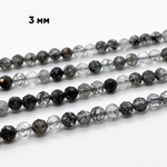 Кварц с шерлом граненый бусины, диаметр около 2,9-3 мм, цена за отрезок 19 см (1/2 нити)