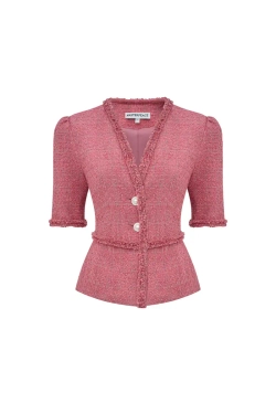 Жакет с объемными плечами и баской ягодный