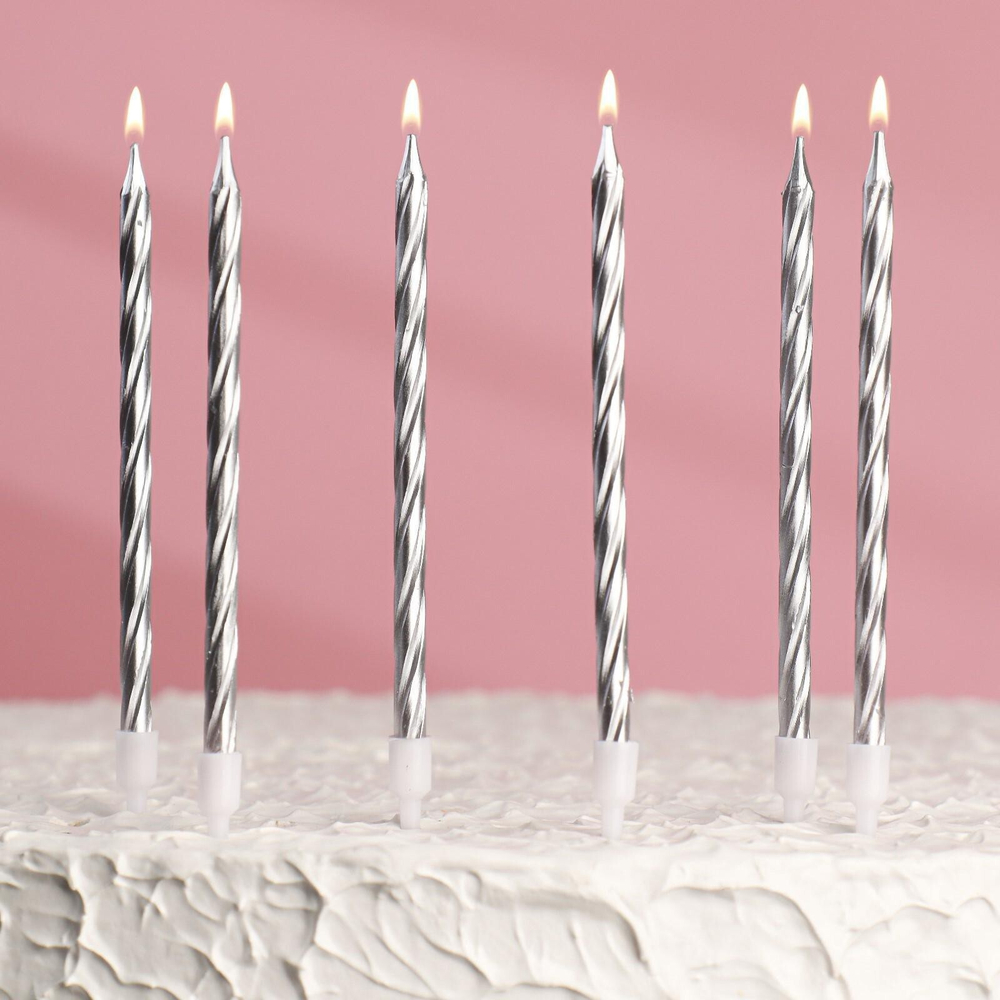 Свечи для торта "Металлик" с держателями 14 см (6 шт/уп)