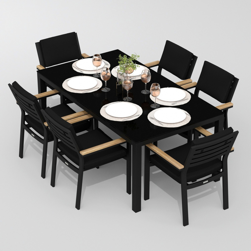 Обеденная группа Ideal Patio КАНА  БОНТА  каркас карбон, стол стекло 180, ткань черная