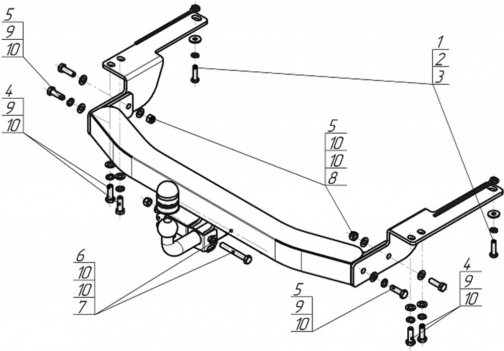Фаркоп с нержавеющей накладкой Motodor для Toyota LC Prado 150, Lexus GX, c 2009 (оцинкованный шар)(паспорт и сертификат в комплекте)(без электрики) 92523-AN