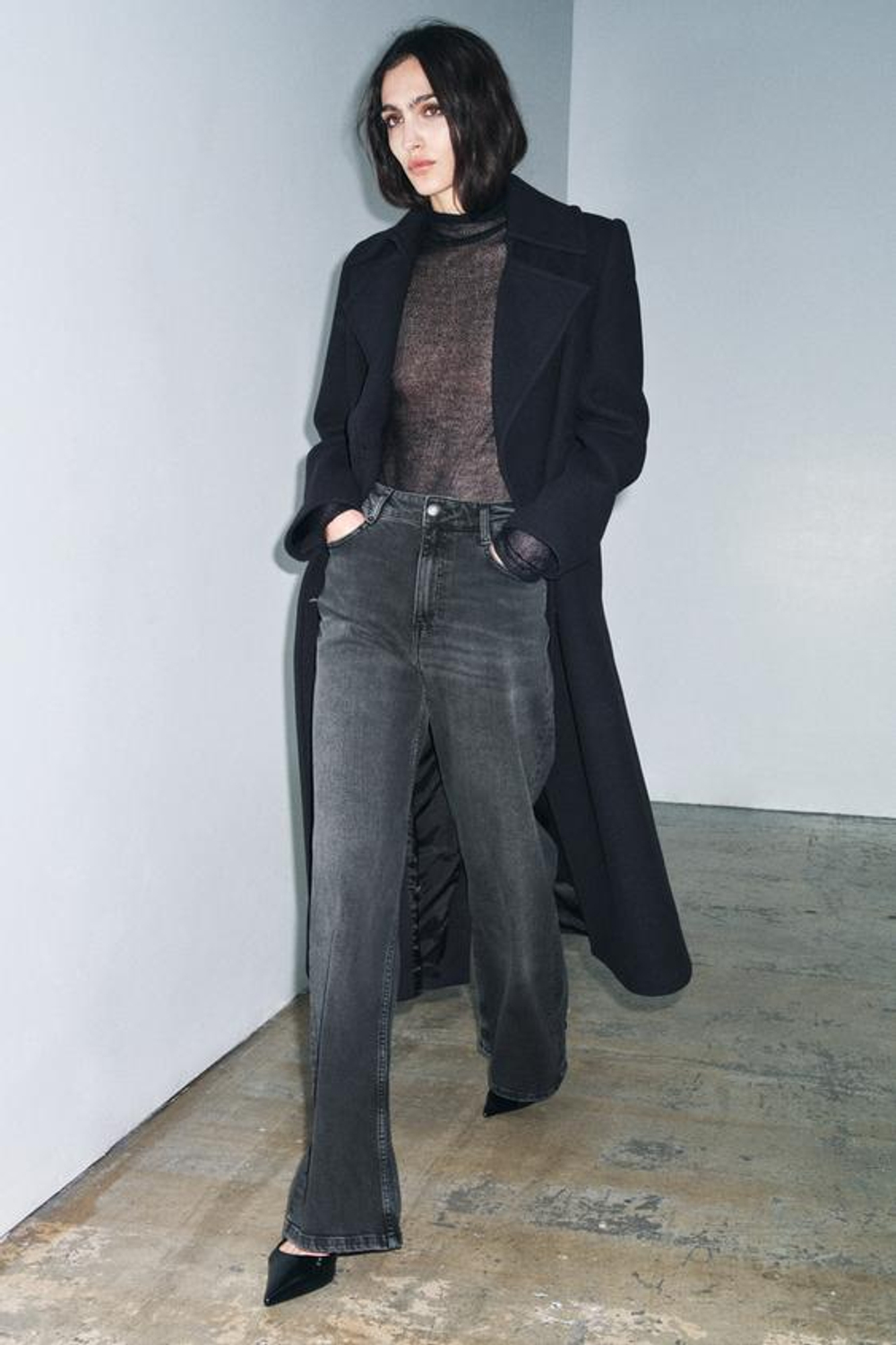 ZARA ДЖИНСЫ WIDE LEG С ВЫСОКОЙ ПОСАДКОЙ — ZW COLLECTION, СЕРЫЙ