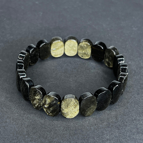 Браслет на резинке Обсидиан золотой, из бусин 14х8 мм, 18 см