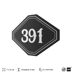 Номерок на дверь квартиры 391, для кабинета, офиса, шильдик 9 х 7 см, черный, Айдентика Технолоджи