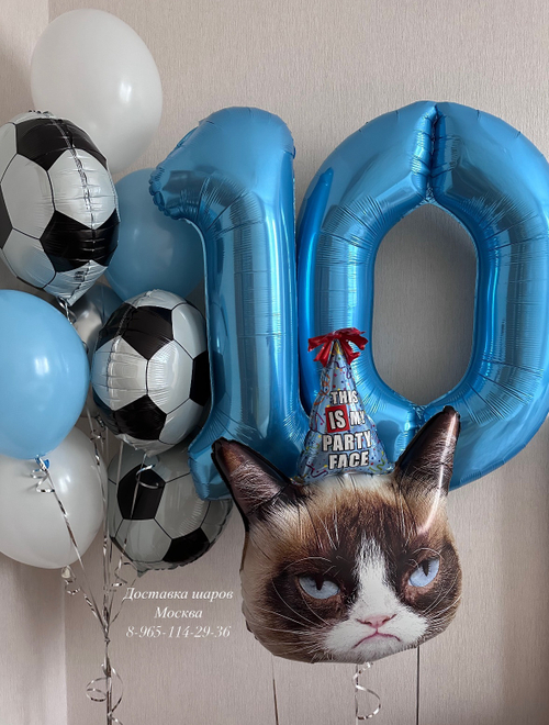 Сердитый кот с цифрами и шарами