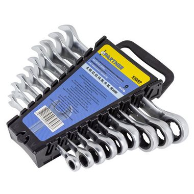 Набор ключей комбинированных трещоточных, 9пр. (8,10,12,13,14,16,17,18,19мм) в пластиковом держателе Partner PA-51092