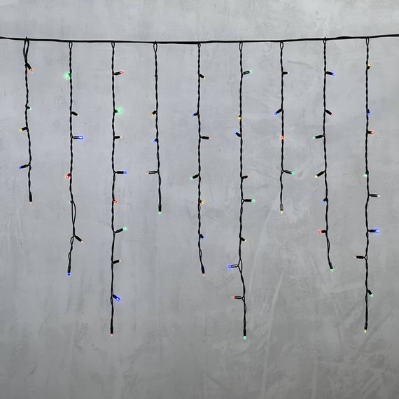 Светодиодная бахрома с колпачком 3,2*0,9 м., 168 разноцветных LED ламп, каучуковый черный провод, LTC (LL168-1-2M)