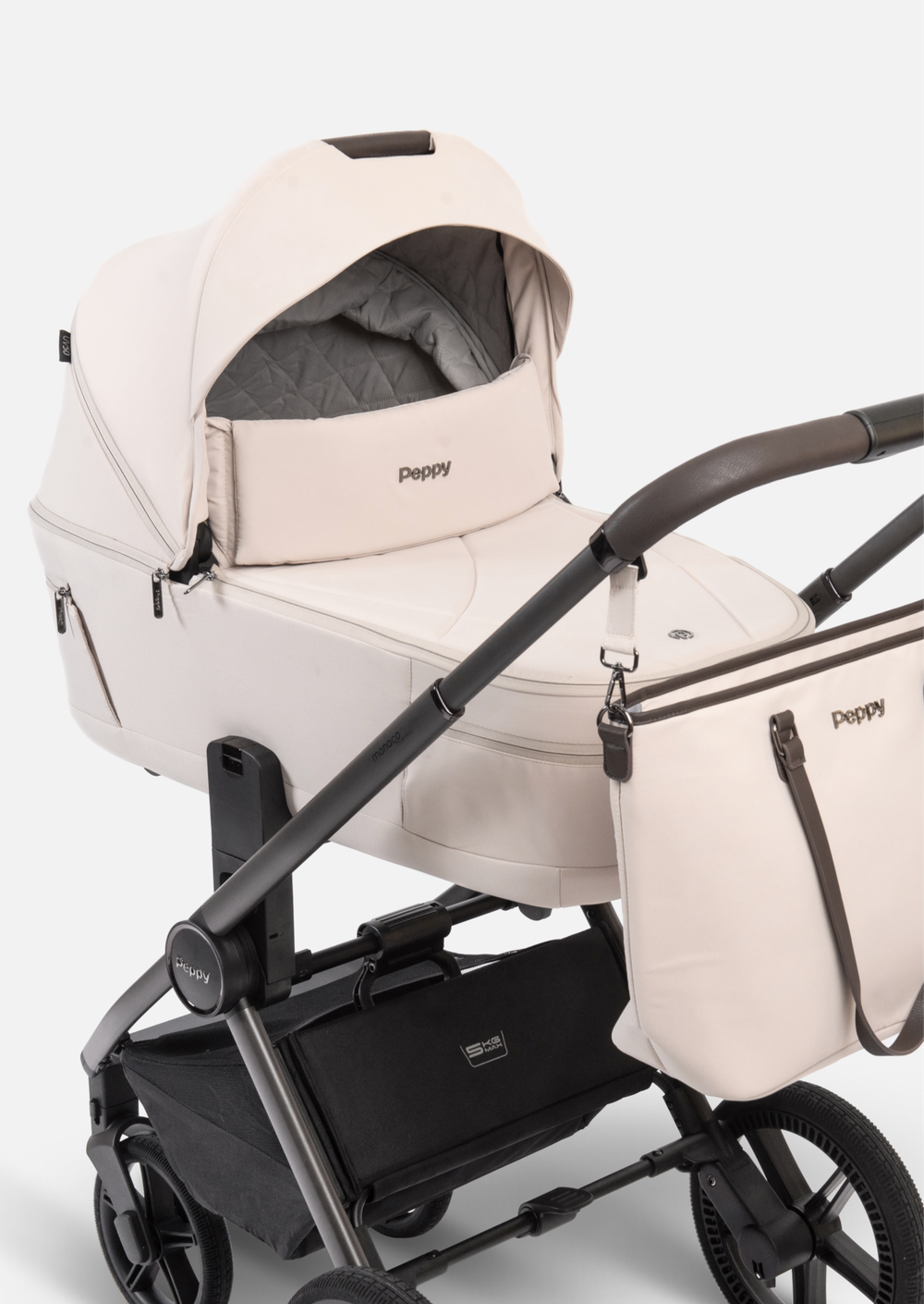 Peppy Коляска детская Monaco thermo 2 в 1 Beige (бежевый), рама серо-коричневая