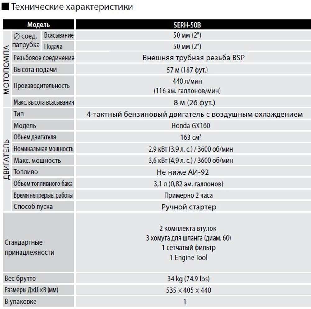 Бензиновая высоконапорная мотопомпа Koshin SERH-50B