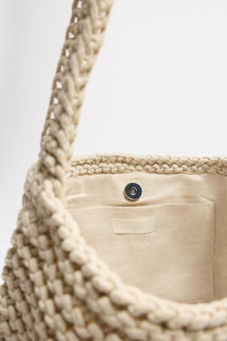ZARA СУМКА ИЗ МАКРАМЕ С ПЛЕЧЕВЫМ РЕМНЕМ, ЭКРЮ