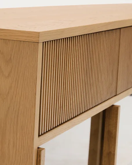 Сервант Helvine с 4 дверцами и 4 ящиками шпон дуба и закаленное стекло, 200 x 75