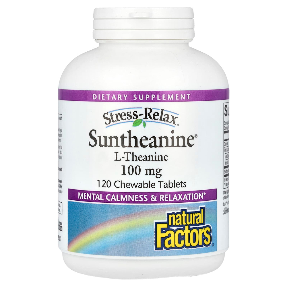 Natural Factors, Stress-Relax, Suntheanine, L-теанин, 100 мг, 120 жевательных таблеток