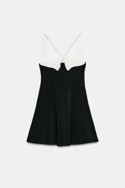 ZARA КОРОТКОЕ ПЛАТЬЕ В СКЕЙТЕРСКОМ СТИЛЕ, ЧЕРНЫЙ/БЕЛЫЙ