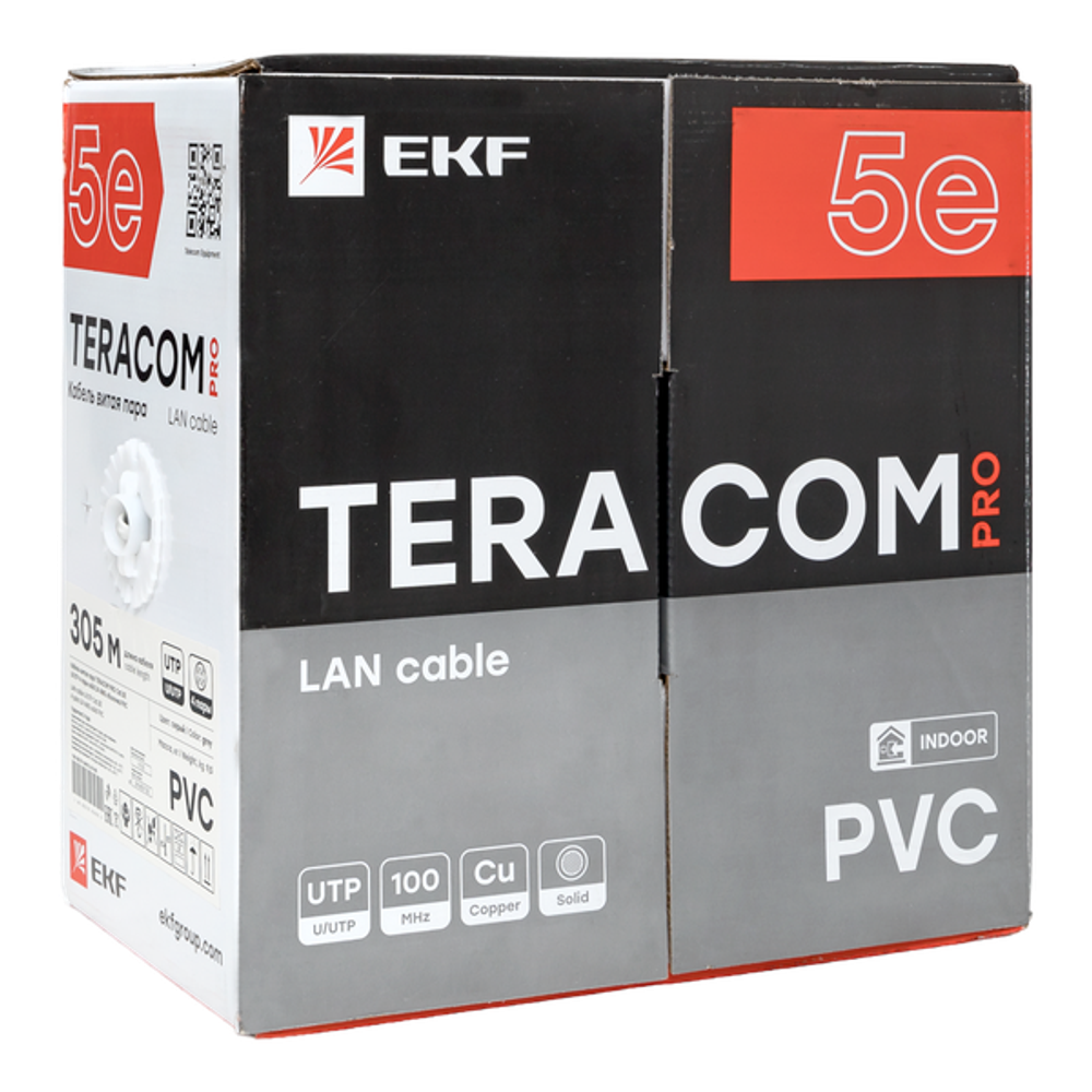 Кабель витая пара TERACOM PRO Cat.5E U/UTP 4 пары solid 24AWG оболочка PVC цвет серый (упак. 305м) (305.00 шт.)
