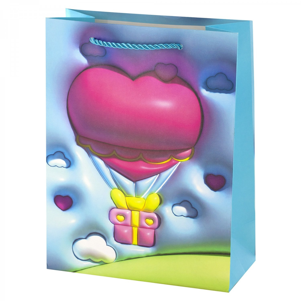 Пакет подарочный бумажный Alingar, (XL) 31х40х12 см, вертикальный, "Сердечки", мат. ламинация, эффект 3D, ассорти