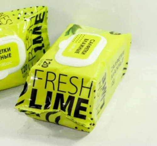 Влажные салфетки Fresh Lime антибактериальные с клапаном 120шт