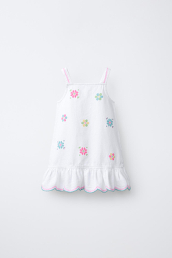 ZARA ПЛАТЬЕ ИЗ САРЖИ С ВЫШИВКОЙ КРЕСТИКОМ, БЕЛЫЙ