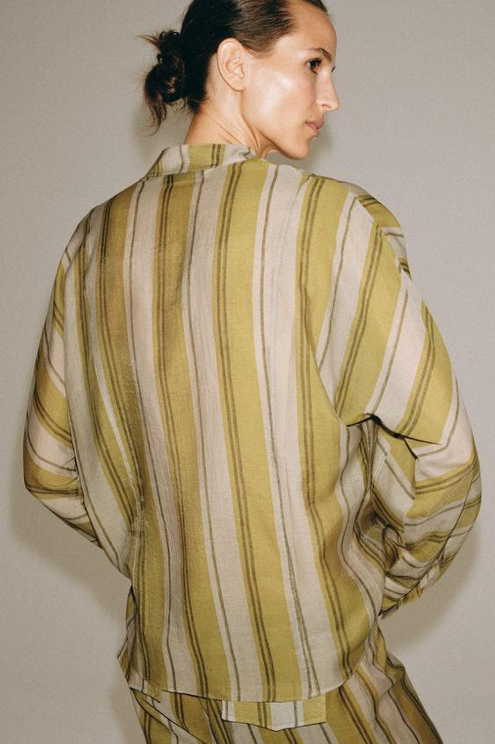 ZARA РУБАШКА В ПОЛОСКУ ZW COLLECTION, ЗЕЛЕНАЯ ПОЛОСА