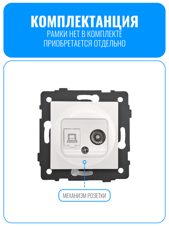 Розетка комбинированная ТВ + интернет RJ45 Smart Aura серия ELIT без рамки