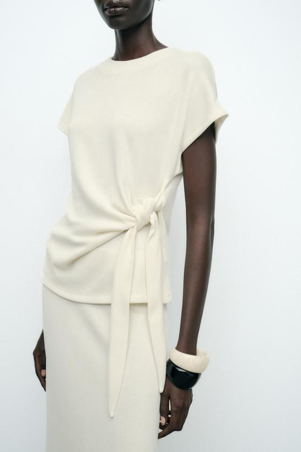 ZARA МЯГКИЙ ТОП С УЗЛОМ, ЭКРЮ