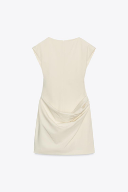 ZARA КОРОТКОЕ ПЛАТЬЕ ИЗ ТКАНИ СО СБОРКАМИ, ВАНИЛЬНЫЙ