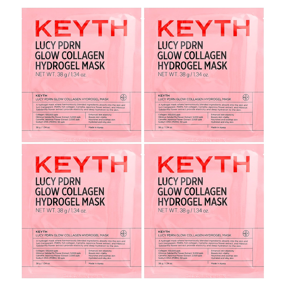 KEYTH, Lucy DPRN, гидрогелевая маска с коллагеном для сияния кожи, 4 шт. по 38 г (1,34 унции)