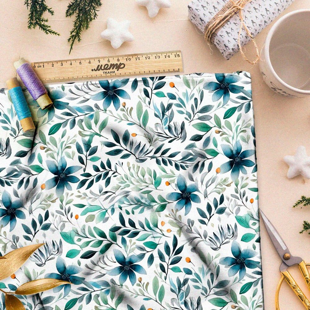 Ткань премиум мембрана цветы, веточки, ягоды