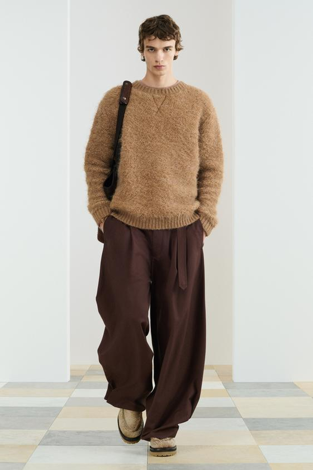 ZARA СВОБОДНЫЙ ВЯЗАНЫЙ СВИТЕР С ВОЛОКНОМ АЛЬПАКИ, МЯГКИЙ КАШТАНОВЫЙ