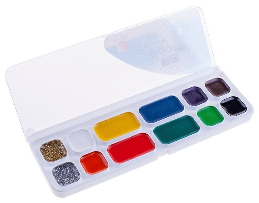 Краски акварельные ЛУЧ "Престиж", 12 цветов (10 цветов + 1 золотой + 1 серебряный), медовые, без кисти, пластиковая коробка, 18С1231-08