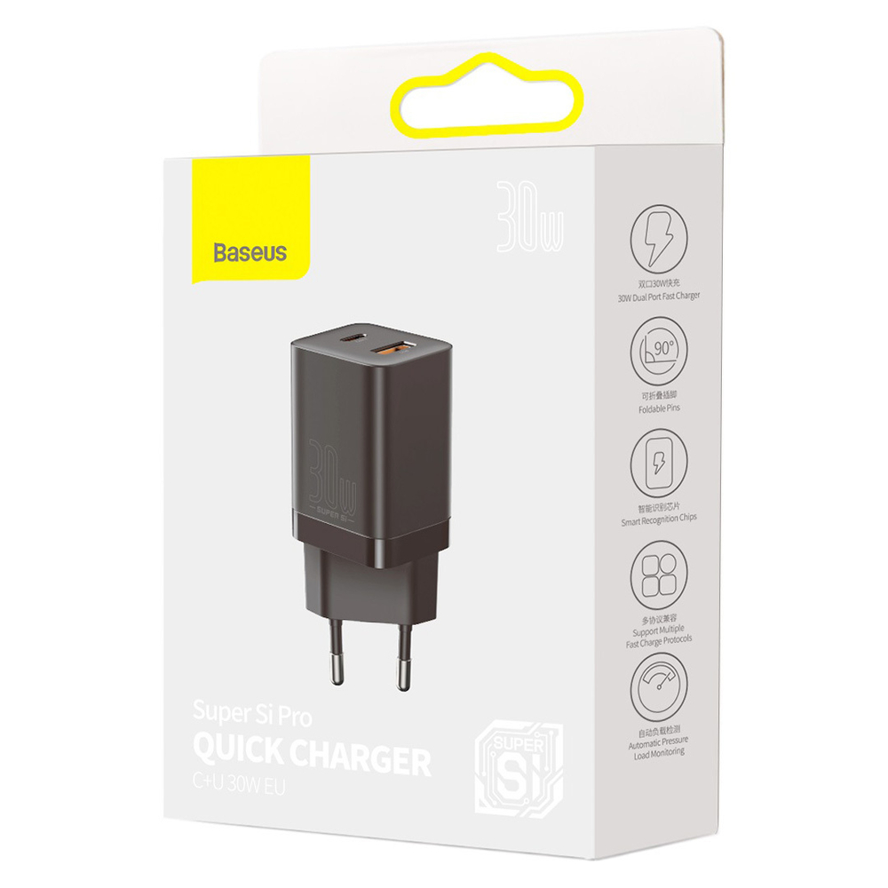 Зарядное устройство Baseus Super Si Pro Quick Charger C+U 30W - Black