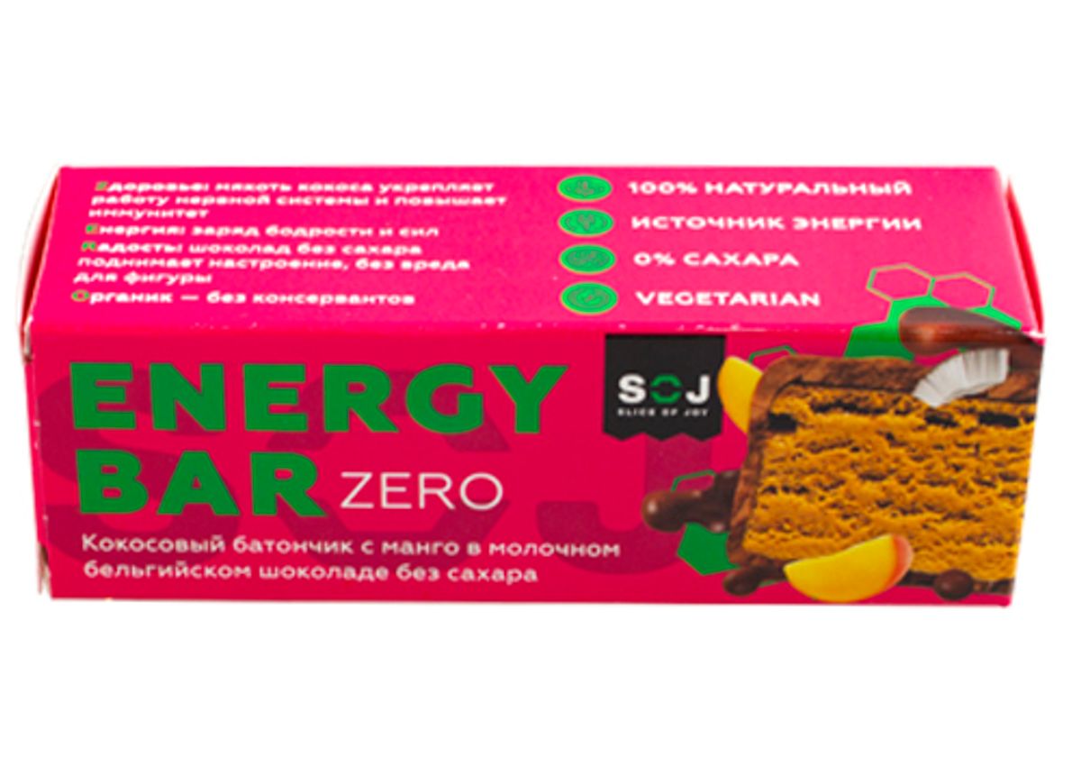Кокосовый батончик Energy Bar Zero со вкусом манго, 45г