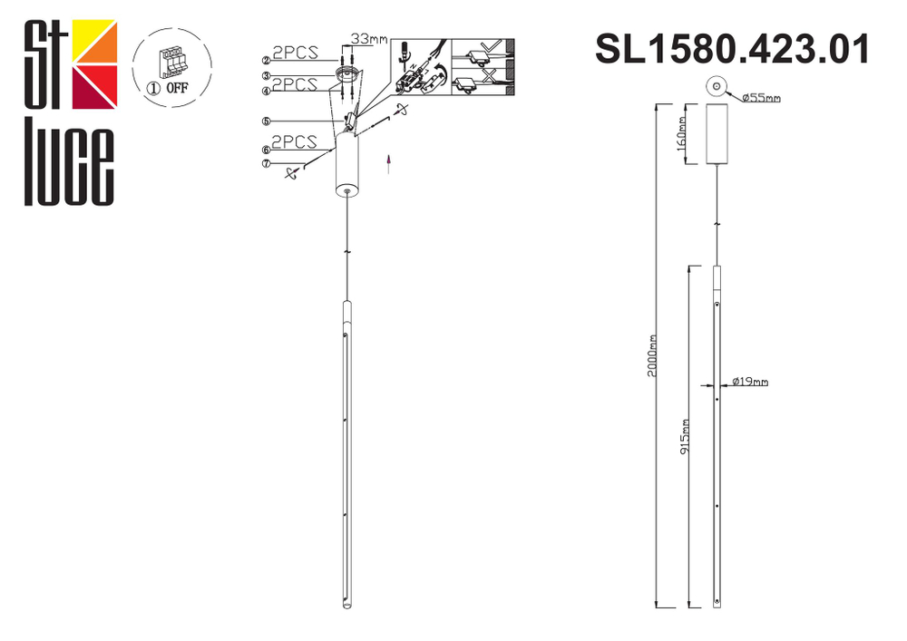 SL1580.423.01 Светильник подвесной ST-Luce Черный/Белый LED 1*18W 3200K