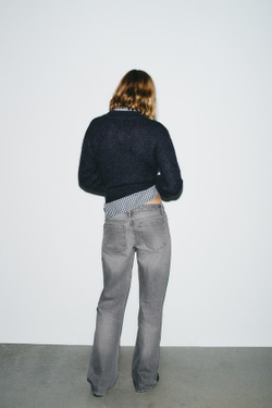 ZARA ДЖИНСЫ TRF WIDE-LEG С НИЗКОЙ ПОСАДКОЙ, СЕРЫЙ