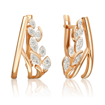 Серьги «Золотые ветви» с английским замком из красного золота с фианитами 02-5534-00-401-1110