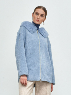 Шуба с капюшоном, голубая, Северина